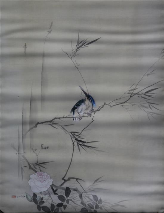 A Japanese painting on silk, Meiji period, 49.5 x 64.5cm